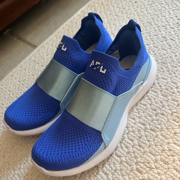 APL TechLoom Bliss Knit Sneaker Cobalt Blue with baby blue Satin Stripe. 6M